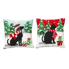 Glitzhome&reg; Hooked Christmas Dog & Cat Throw Pillow Set