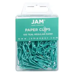 JAM Paper 1" Colorful Standard Paper Clips, 2 Packs of 100 Teal