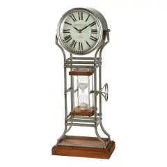 23" Gray Metal Rustic Clock With Hourglass