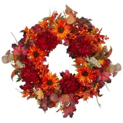24" Leaves & Flowers Fall Harvest Wreath