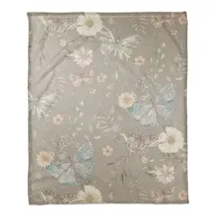 Butterflies Coral Fleece Blanket Gray