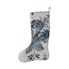 Hello Honey&reg; 20" White & Blue Botanical Print Quilted Cotton Stocking