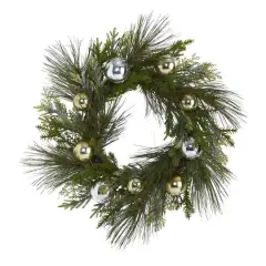 26" Sparkling Pine Wreath with Ornaments