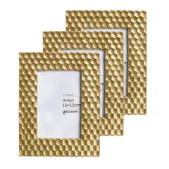 Glitzhome&reg; 3 Pack 4" x 6" Gold Honeycomb Resin Tabletop Picture Frames
