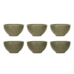 Hello Honey&reg; 5" Matte Green Reactive Glaze Debossed Tree & Snowflake Stoneware Bowls, 6ct.