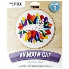 Leisure Arts&reg; 6" Rainbow Cat Embroidery Kit