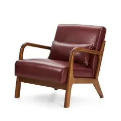 Glitzhome&reg; Mid-Century Faux Leather Accent Chair Burgundy