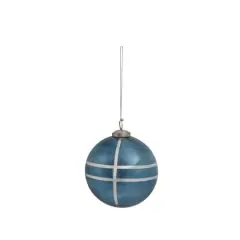 Hello Honey&reg; 5" Blue & Silver Grid Mercury Glass Ball Ornament