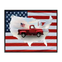Stupell Industries Farmhouse American Flag Framed Giclee Art Black