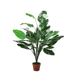 47.5" Green & White Artificial Tropical Peace Lily Spathe Potted Plant