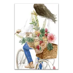 Watercolor Girl On Bike 11" x 14" Canvas Wall Art