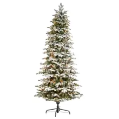 8ft. Pre-Lit Flocked North Carolina Fir Artificial Christmas Tree with Warm White LED Lights