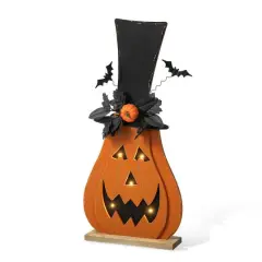 Glitzhome&reg; 30" Halloween Lighted Wood Floral Jack-O'-Lantern Porch D&eacute;cor with Timer