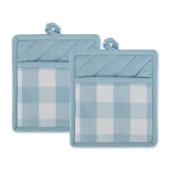 DII&reg; Buffalo Check Potholders, 2ct. Light Blue