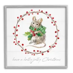 Stupell Industries Holly Jolly Christmas Mouse Framed Giclee Art Gray