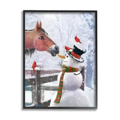 Stupell Industries Horse Eating Snowman Carrot Scene Framed Giclee Art Black