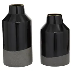 Set of 2 Black Metal Contemporary Vase, 10", 12"