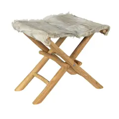 Hello Honey&reg; Natural Teakwood and Goat Fur Folding Stool