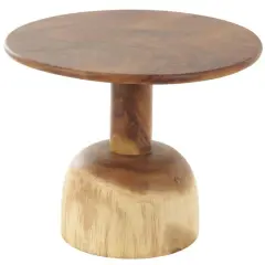 23.75" Brown Wood Handmade Coffee Table with Rounded Block Base