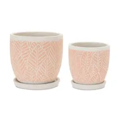 Pink Layered Leaves Cement Planters with Plates Set