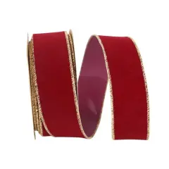 The Ribbon Roll 1.375" x 10yd. Velvet Wired Ribbon Burgundy/Gold