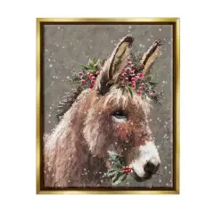 Stupell Industries Winter Donkey Snow Falling Framed Floater Canvas Wall Art Gold