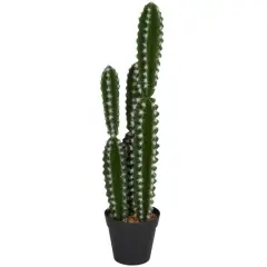 23" Green Faux Foliage Cactus Artificial Plant With Black Round Pot