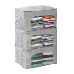 Honey Can Do Gray Clothes Storage Bags with Handles and Clear-View Windows, 3ct.