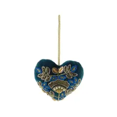 Hello Honey&reg; 4" Multicolor Beaded & Embroidered Heart Cotton Velvet Ornament
