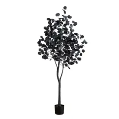 6ft. Pre-Lit Artificial Halloween Black Eucalyptus Tree with 300 Orange & Purple LED Lights