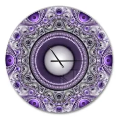 Designart Purple Fractal Pattern with Circles Modern Wall Clock