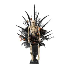 Glitzhome&reg; 22"H Halloween Black Rose, Skeleton and Berry Urn Table Tree