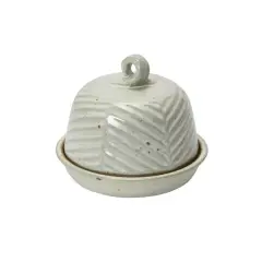 Hello Honey&reg; 6" Embossed White Reactive Glaze Domed Stoneware Dish with Handle