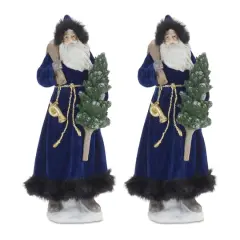 15" Hooded Santa with Frosted Pine Tree Figurines, 2ct.