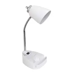 LimeLights 18.5" Gooseneck Desk Lamp with Tablet Stand and Charging Outlet White