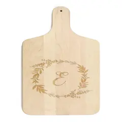 Floral Wreath Monogram Maple Paddle Cutting Board E