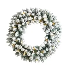 24" White LED Lights Flocked Artificial Christmas Wreath