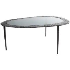 30" Black Aluminum Abstract Oval Shaped Coffee Table with Glass Top