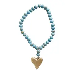 Hello Honey&reg; Aqua Mango Wood Bead Strand With Gold Heart Pendant