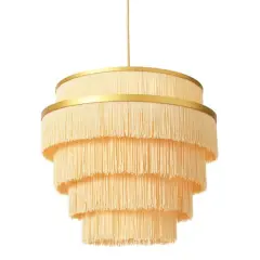 Hello Honey&reg; Gold Metal with 5-Tiered Cream Fringe Pendant Lamp
