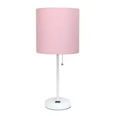 Creekwood Home Oslo 19.5" Power Outlet Table Lamp White Base/Light Pink Shade