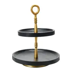 Hello Honey&reg; 18" Black and Gold Wood 2-Tier Decorative Tray