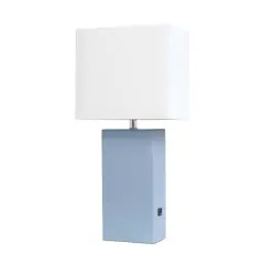 Lalia Home Lexington 21" Leather Table Lamp with USB Charging Port Periwinkle