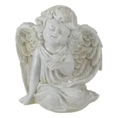 6.5" Ivory Sitting Cherub Angel with Bird Outdoor Statue