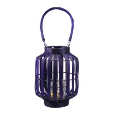20" Tropicalia Tiki Bar Votive Candle Holder Lantern, Deep Purple
