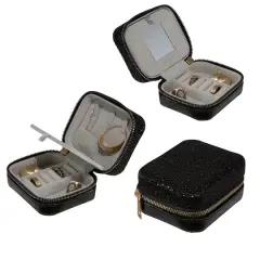 Ruby + Cash Black Sequin Mini Faux Leather Zippered Travel Jewelry Organizer Box