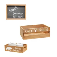 Elegant Designs Large Natural Rustic Towel Holder, Frame & Toilet Paper Holder Set