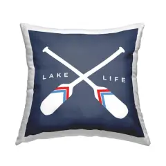 Stupell Industries Lake Life Phrase Crossed Oars Nautical Blue Throw Pillow 18" x 18"