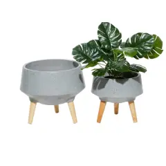 Set of 2 Grey MgO Contemporary Planter 12", 10"