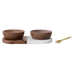 Hello Honey&reg; Acacia Wood & Marble Tray with Acacia Wood Bowl Set